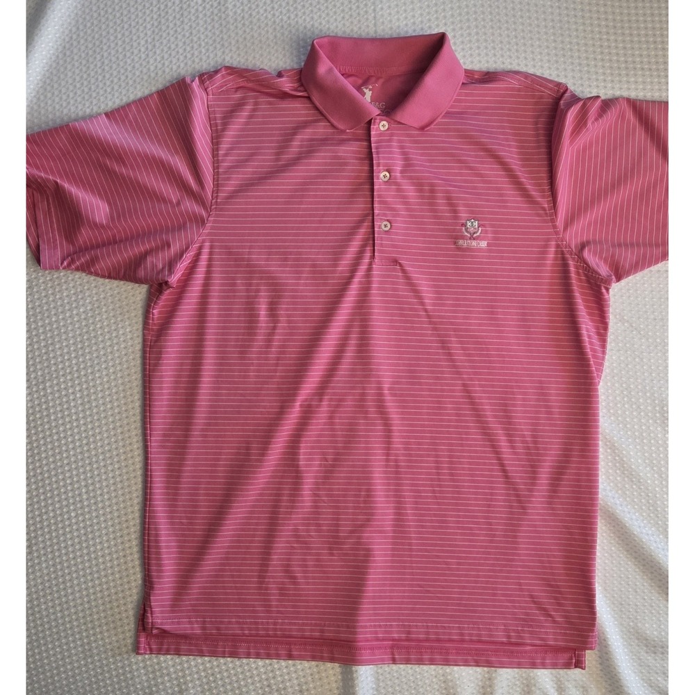 FG Tech Polo Shirt Mens XX Pink/White  Striped Golf Performance -Cobblestone GC